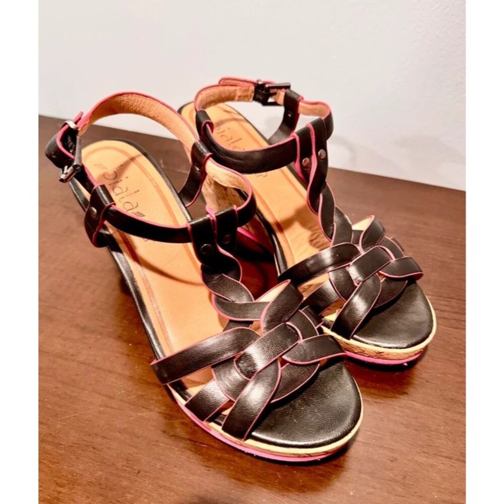 Biala Black Sandals with Pink Trim